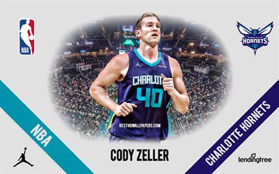 Cody Zeller, Charlotte Hornets, American Basketball Player, NBA, portrait, USA, basketball, Spectrum Center, Charlotte Hornets logo