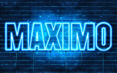 Maximo, 4k, wallpapers with names, horizontal text, Maximo name, Happy Birthday Maximo, blue neon lights, picture with Maximo name
