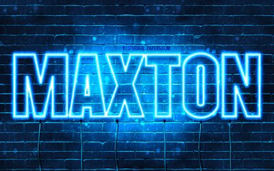 Maxton, 4k, taustakuvia nimet, vaakasuuntainen teksti, Maxton nimi, Hyv&#228;&#228; Syntym&#228;p&#228;iv&#228;&#228; Maxton, blue neon valot, kuva Maxton nimi