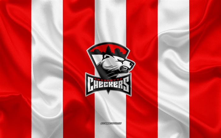 Charlotte Checkers Am&#233;ricaine de Hockey Club, l&#39;embl&#232;me, le drapeau de soie, soie rouge et blanc texture, AHL, Charlotte Checkers logo, Charlotte, Caroline du Nord, &#233;tats-unis, le hockey, la Ligue Am&#233;ricaine de Hockey