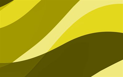 黄色の抽象波, 4k, 最小限の, 黄色の波背景, 材料設計, 抽象波, 黄色の背景, 創造, 波模様