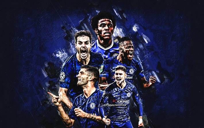 Il Chelsea FC, club di calcio inglese, la pietra blu di sfondo, calcio, Premier League, Inghilterra, Willian, Tammy Abramo, Christian Pulisic