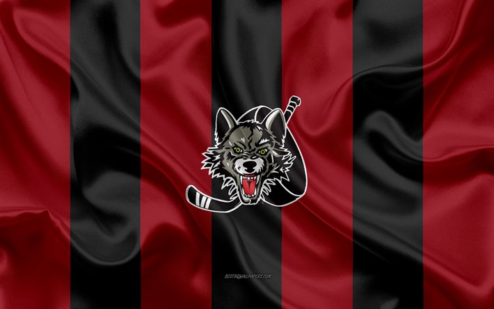Chicago Wolves, American Hockey Club, emblem, silk flag, red-black silk texture, AHL, Chicago Wolves logo, Chicago, Illinois, USA, hockey, American Hockey League
