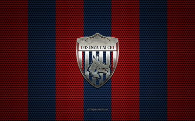 كوزنسا كالتشيو شعار, الإيطالي لكرة القدم, شعار معدني, الأزرق-الأحمر شبكة معدنية خلفية, كوزنسا كالتشيو, سلسلة B, كوزنسا, إيطاليا, كرة القدم