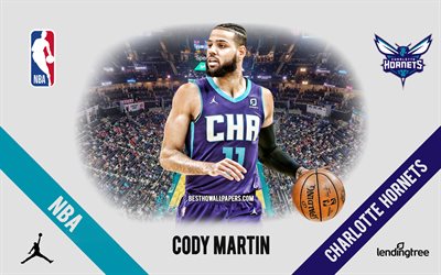 Cody Martin, Charlotte Hornets, Amerikansk Basketspelare, NBA, portr&#228;tt, USA, basket, Spectrum Center, Charlotte Hornets logotyp, Cody Lee Martin