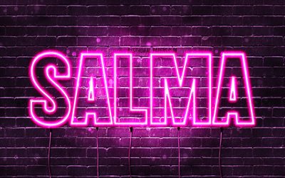Salma, 4k, tapeter med namn, kvinnliga namn, Salma namn, lila neon lights, Grattis P&#229; F&#246;delsedagen Salma, bild med Salma namn