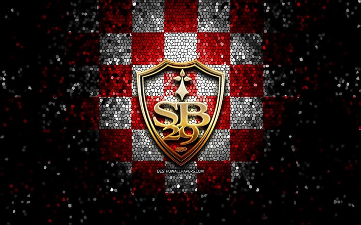Stade Brestois 29 FC, glitter-logo, League 1, punainen valkoinen ruudullinen tausta, jalkapallo, Stade Brestois 29, ranskan football club, Stade Brestois 29-logo, mosaiikki taidetta, Ranska