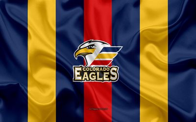 Colorado Eagles, American Hockey Club, emblem, silk flag, blue and yellow silk texture, AHL, Colorado Eagles logo, Loveland, Colorado, USA, hockey, American Hockey League
