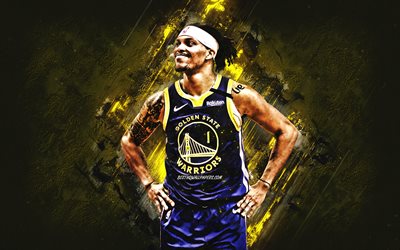 Damion Lee, NBA, Golden State Warriors, yellow stone background, American Basketball Player, portrait, USA, basketball, Golden State Warriors players
