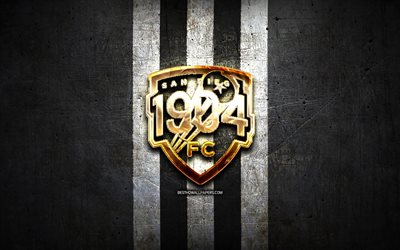 San Diego 1904, FC, golden logotyp, KVINNOR, black metal bakgrund, amerikansk fotboll club, Nationella Oberoende Soccer Association, San Diego 1904 logotyp, fotboll, USA