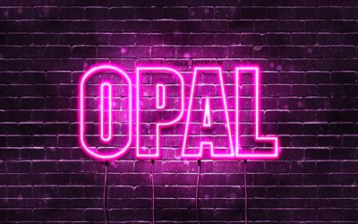 Opal, 4k, wallpapers with names, female names, Opal name, purple neon lights, Happy Birthday Opal, picture with Opal name