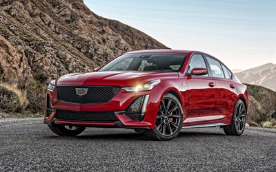 2020, Cadillac CT5-V, front view, exterior, red sedan, new red CT5-V, american cars, Cadillac