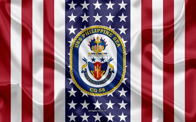 USS Philippine Sea-Tunnus, CG-58, Amerikan Lippu, YHDYSVALTAIN Laivaston, USA, USS Philippine Sea Rintanappi, YHDYSVALTAIN sotalaiva, Tunnus USS Philippine Sea