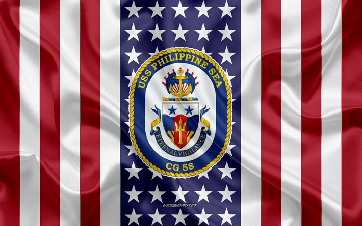 USS Philippine Sea شعار, CG-58, العلم الأمريكي, البحرية الأمريكية, الولايات المتحدة الأمريكية, USS Philippine Sea شارة, سفينة حربية أمريكية, شعار USS Philippine Sea