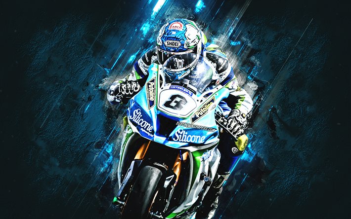 Dean Harrison, 2019 ISLE OF MAN TT Winner, Isle of Man TT Races, portrait, motorcycle racer, blue stone background