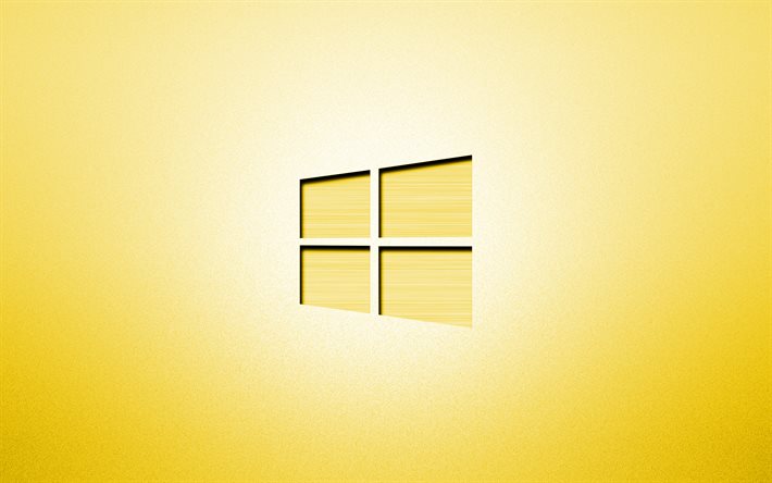 4k, Windows-10 gul logotyp, kreativa, gul bakgrund, minimalism, operativsystem, Windows 10 logotyp, konstverk, Windows-10