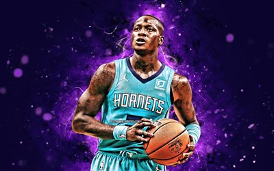Terry Rozier, 2020, 4k, Charlotte Hornets, NBA, basket, viola neon, Terry William Rozier III, USA, Terry Rozier Charlotte Hornets, creativo, Terry Rozier 4K