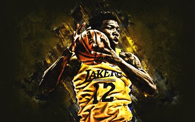 Devontae Cacok, NBA, Los Angeles Lakers, yellow stone background, American Basketball Player, portrait, USA, basketball, Los Angeles Lakers players