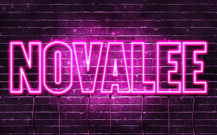 Novalee, 4k, pap&#233;is de parede com os nomes de, nomes femininos, Novalee nome, roxo luzes de neon, Feliz Anivers&#225;rio Novalee, imagem com nome de Novalee