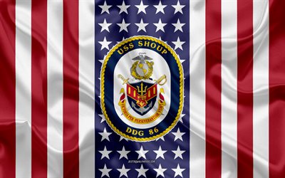 USS Shoup Emblem, DDG-86, Amerikanska Flaggan, US Navy, USA, USS Shoup Badge, AMERIKANSKA krigsfartyg, Emblem av USS Shoup