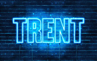 Trent, 4k, fondos de pantalla con los nombres, el texto horizontal, Trent nombre, Feliz Cumplea&#241;os Trent, luces azules de ne&#243;n, imagen con Trent nombre