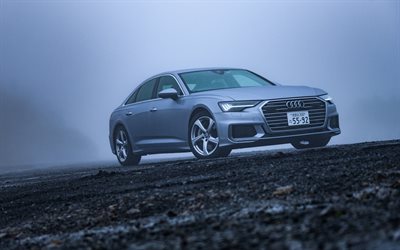 Audi A6, 4k, niebla, 2020 coches, JP-spec, C8, Audi A6 55, alem&#225;n cars 2020, Audi