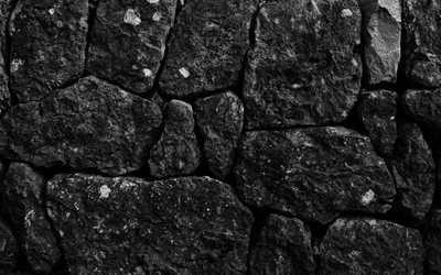 black stone wall, close-up, naturlig sten struktur, sten texturer, svart grunge bakgrund, makro, svarta stenar, sten bakgrund, bakgrund med naturlig sten, svart bakgrund