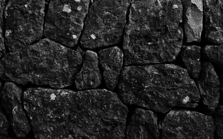 negro en la pared de piedra, primer plano, roca natural, textura, texturas de piedra, negro grunge de fondo, macro, piedras negras, piedras fondos, fondo con piedras naturales, con fondo negro