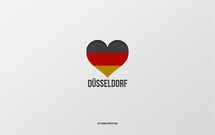 私はデュッセルドルフ, ドイツの都市, グレー背景, ドイツ, ドイツフラグを中心, デュッセルドルフ, お気に入りの都市に, 好デュッセルドルフ
