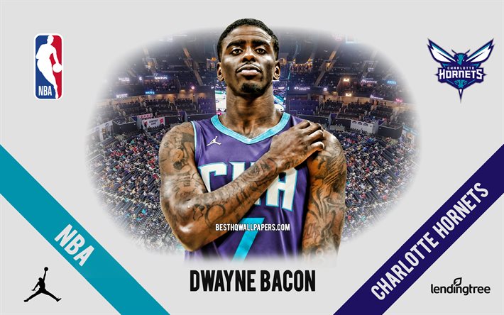 Dwayne Pastırma, Charlotte Hornets, Amerikan Basketbol Oyuncusu, NBA, portre, ABD, basketbol, Spectrum Center, Charlotte Hornets logo, Dwayne Lee Bacon Jr
