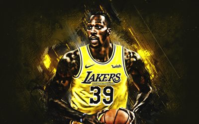Dwight Howard, NBA, Los Angeles Lakers, yellow stone background, American Basketball Player, portrait, USA, basketball, Los Angeles Lakers players