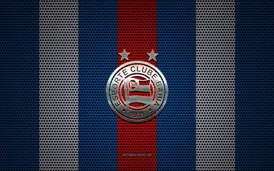CE Bahia logo, club sportivo Brasiliano, metallo emblema, blu-rosso-bianco maglia metallica sfondo, EC Bahia, Serie A, Salvador, Brasile, calcio, Esporte Clube Bahia