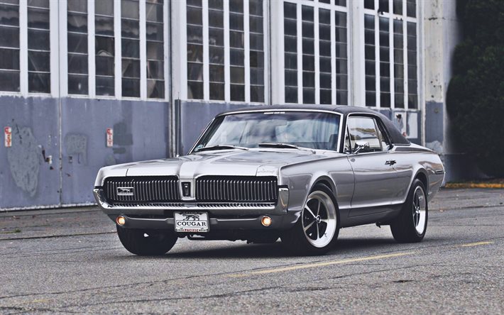 水銀Cougar, 駐車場, 1967車, レトロ車, HDR, 筋車, 1967年の水銀Cougar, アメリカ車, 水銀