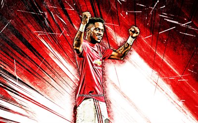 4k, Fred, grunge art, Manchester United FC, brazilian footballers, Premier League, Frederico Rodrigues de Paula Santos, red abstract rays, soccer, football, Fred 4K, Man United, Fred Man Utd