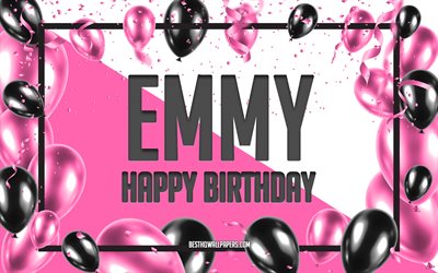 Happy Birthday Emmy, Birthday Balloons Background, Emmy, wallpapers with names, Emmy Happy Birthday, Pink Balloons Birthday Background, greeting card, Emmy Birthday