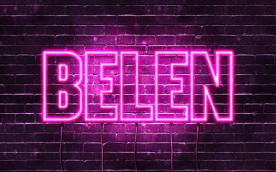 Belen, 4k, fondos de pantalla con los nombres, los nombres femeninos, Belen nombre, p&#250;rpura luces de ne&#243;n, Feliz Cumplea&#241;os de Bel&#233;n, de la imagen con el nombre Belen