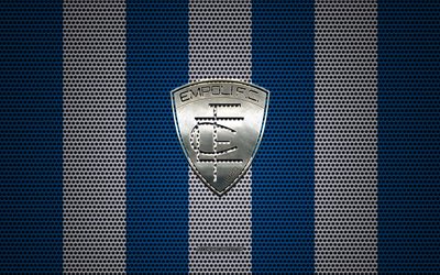 Empoli FC logotyp, Italiensk fotboll club, metall emblem, bl&#229; och vit metall mesh bakgrund, Empoli FC, Serie B, Empoli, Italien, fotboll
