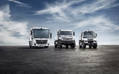 Mercedes-Benz Unimog, U4000, U5000, new trucks, front view, new white Unimog, Mercedes-Benz Econic, low-entry truck, garbage truck, german trucks, Mercedes