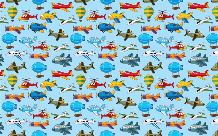 cartoon aircraft pattern, 4k, background with airplanes, creative, aircraft textures, kids textures, cartoon aircraft background, aircraft patterns, kids backgrounds, planes patterns