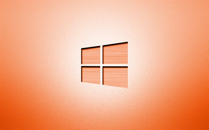 4k, Windows10のオレンジロゴ, 創造, オレンジ色の背景, ミニマリズムにおけるメディウム, 経営システム, Windows10のロゴ, 作品, Windows10