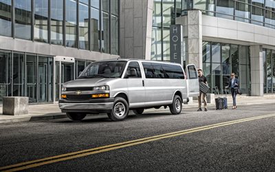 2021, Chevrolet Express, van, exterior, front view, new white Express 2021, american cars, Chevrolet