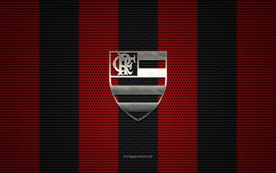 Flamengo-logo, Brasilialainen jalkapalloseura, metalli-tunnus, punainen-musta metalli mesh tausta, Flamengo, Sarja, Kohteessa Rio de Janeiro, Brasilia, jalkapallo, Flamengo RJ, Clube de Regatas do Flamengo
