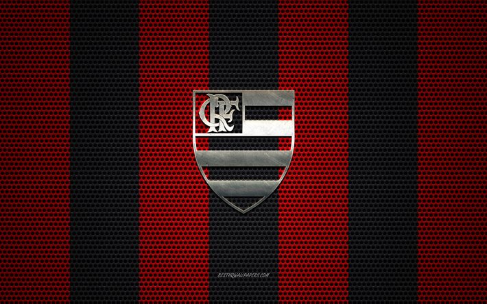 Flamengo logo, le Br&#233;silien du club de football, embl&#232;me m&#233;tallique, rouge-noir maille en m&#233;tal d&#39;arri&#232;re-plan, Flamengo, Serie A, Rio de Janeiro, au Br&#233;sil, le football, le Flamengo RJ, Clube de Regatas do Flamengo