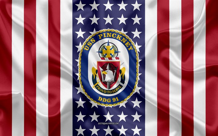 uss pinckney emblem, ddg-91, american flag, us-navy, usa, uss pinckney abzeichen, us-kriegsschiff, wappen der uss pinckney