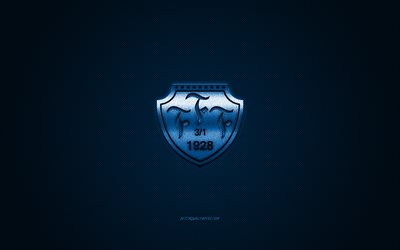 falkenbergs ff, der schwedische fu&#223;ball-club, allsvenskan, blaues logo, blau-carbon-faser-hintergrund, fu&#223;ball, falkenberg, schweden, falkenbergs ff-logo