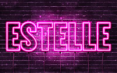 Estelle, 4k, sfondi per il desktop con i nomi, nomi di donna, Estelle nome, viola neon, buon Compleanno Estelle, immagine con nome Estelle