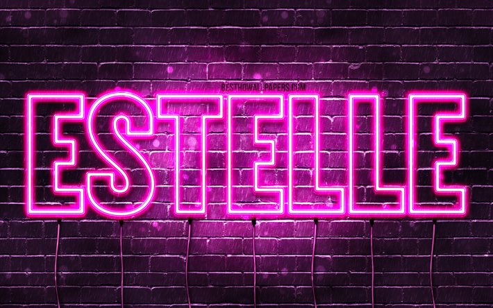 Estelle, 4k, tapeter med namn, kvinnliga namn, Estelle namn, lila neon lights, Grattis Estelle, bild med namnet Estelle