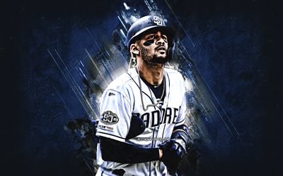Fernando Tatis Jr, San Diego Padres, MLB, Dominican baseball player, portrait, blue stone background, baseball, Major League Baseball