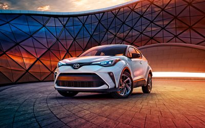 2021, Toyota C-HR, front view, exterior, white crossover, new white C-HR, japanese cars, Toyota