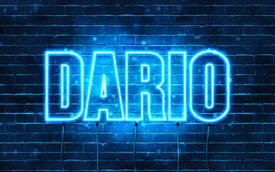 Dario, 4k, les papiers peints avec les noms, le texte horizontal, Dario nom, Joyeux Anniversaire Dario, bleu n&#233;on, une photo avec le nom Dario